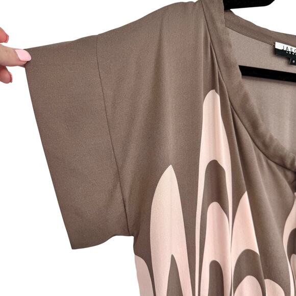 Jaeger London Pure Silk Retro Mod Print Shift Dress Size 8 Taupe Blush Pink - Picture 4 of 9
